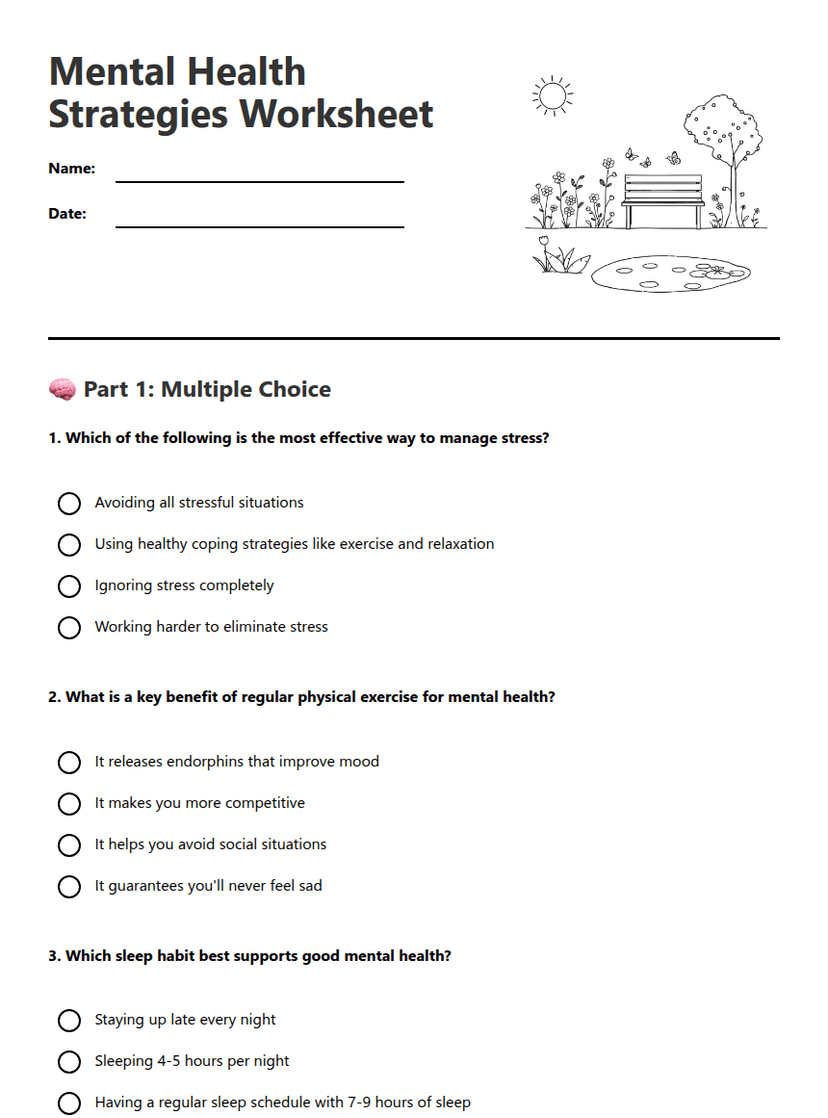 Mental Health Strategies Worksheet