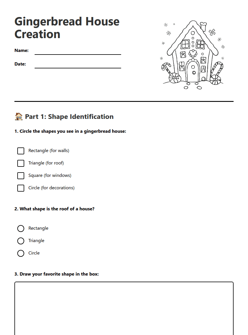 Gingerbread House Creation worksheet preview