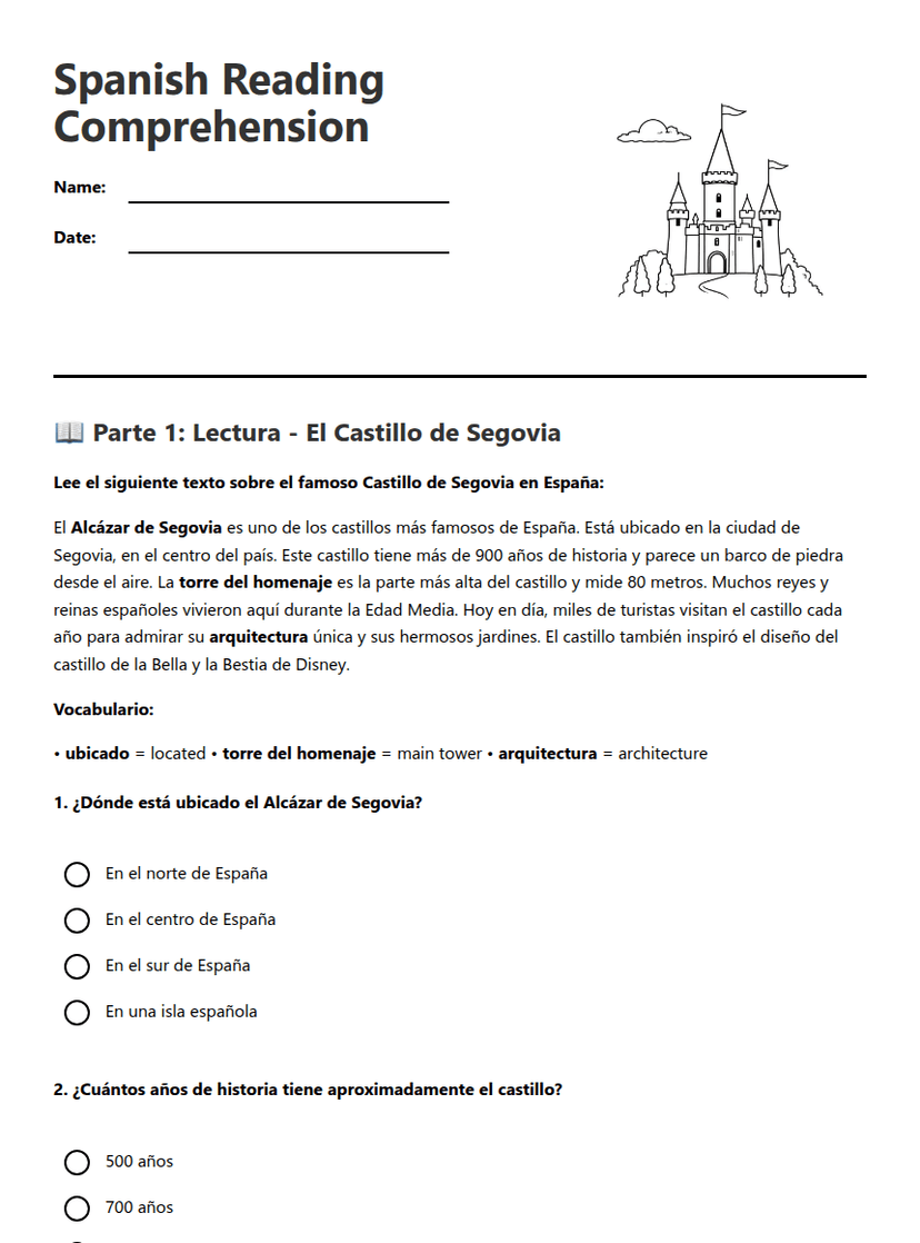 Spanish Reading Comprehension
