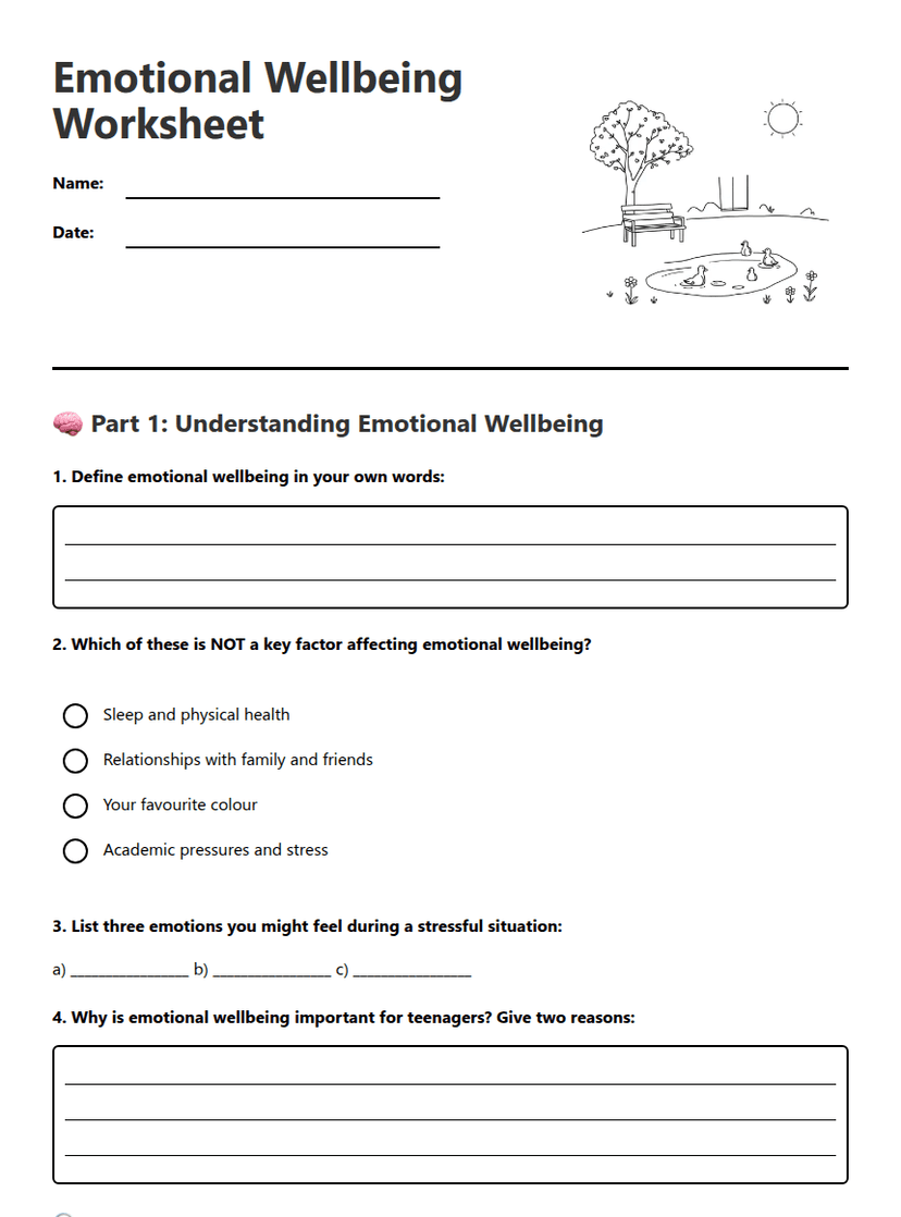 Emotional Wellbeing Worksheet