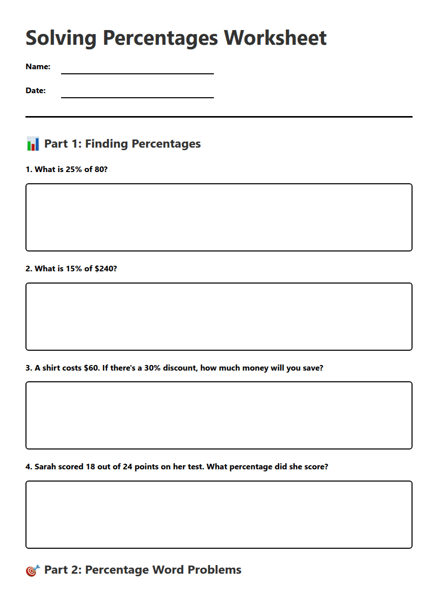 Solving Percentages Worksheet worksheet preview