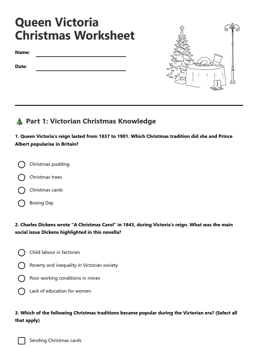 Queen Victoria Christmas Worksheet worksheet preview