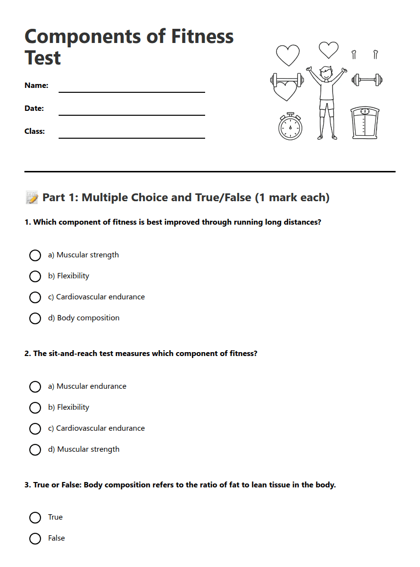 Components of Fitness Test worksheet preview
