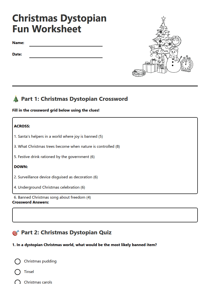 Christmas Dystopian Fun Worksheet worksheet preview