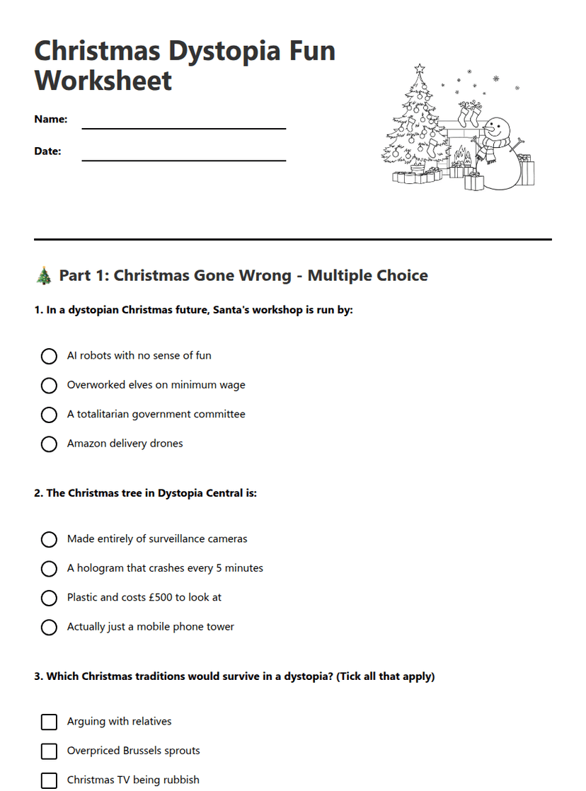 Christmas Dystopia Fun Worksheet