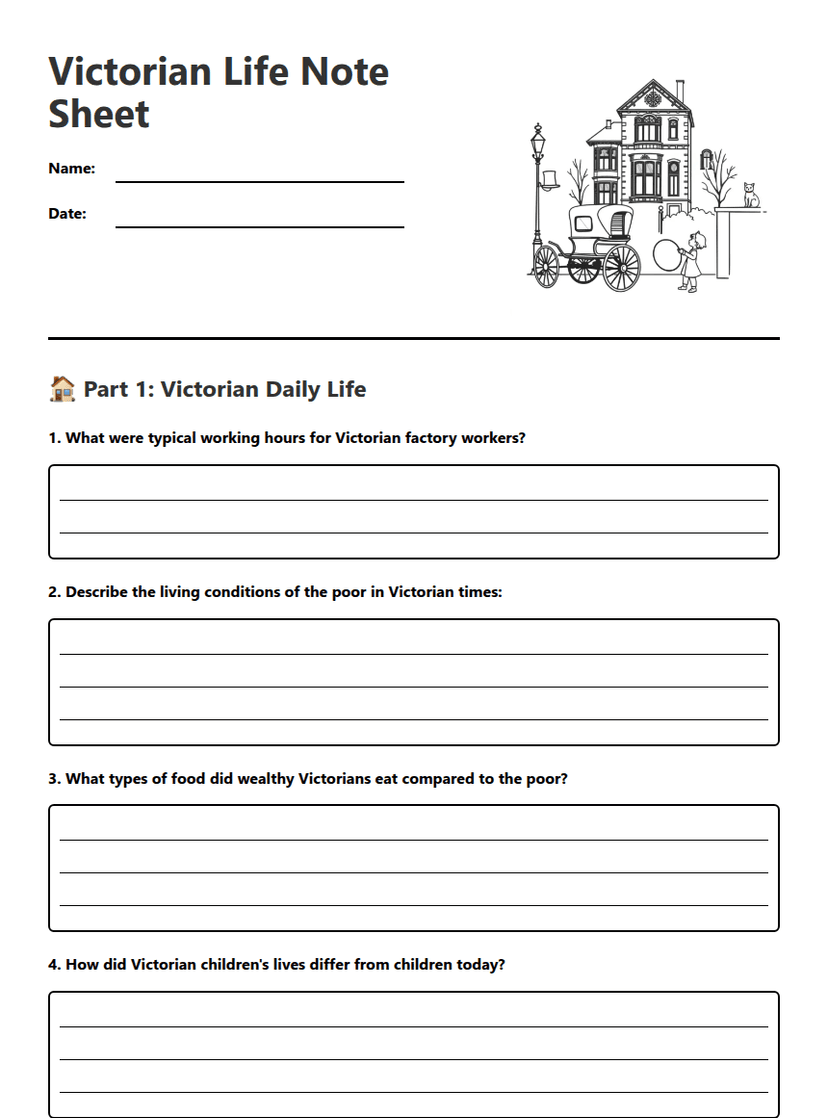 Victorian Life Note Sheet