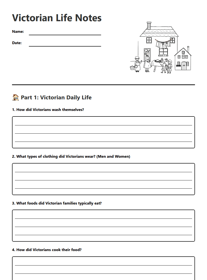 Victorian Life Notes worksheet preview