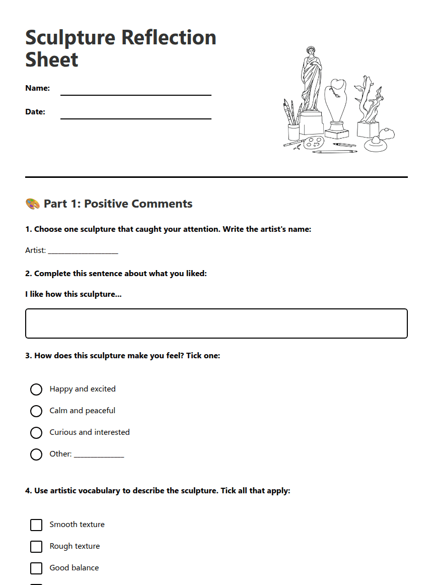 Sculpture Reflection Sheet worksheet preview