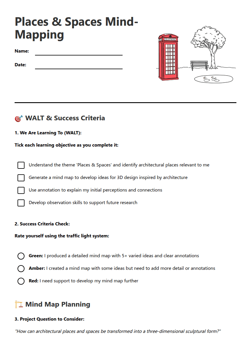 Places & Spaces Mind-Mapping worksheet preview