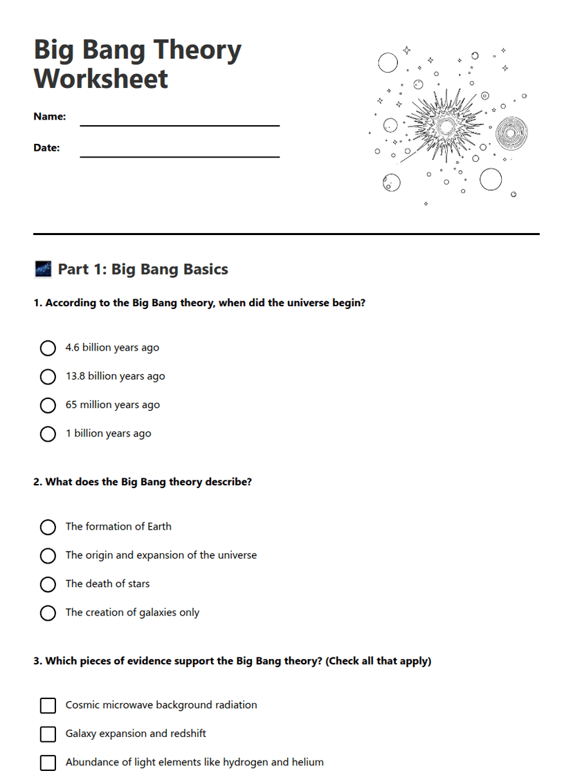 Big Bang Theory Worksheet