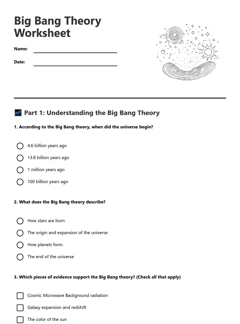 Big Bang Theory Worksheet