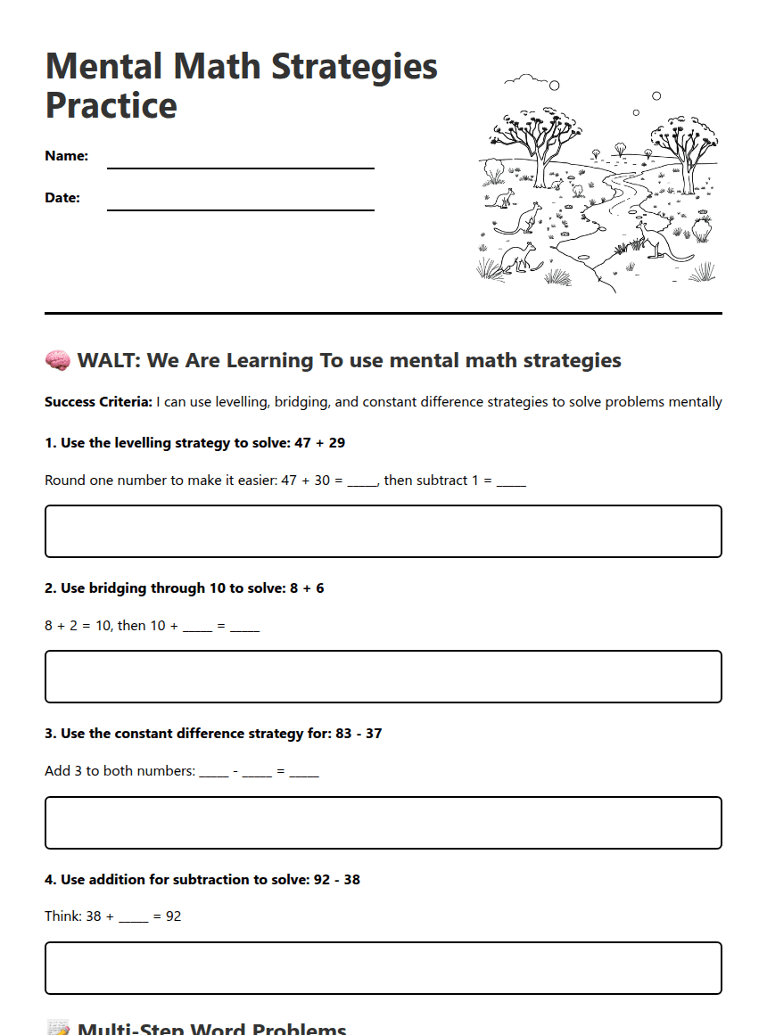 Mental Math Strategies Practice worksheet preview