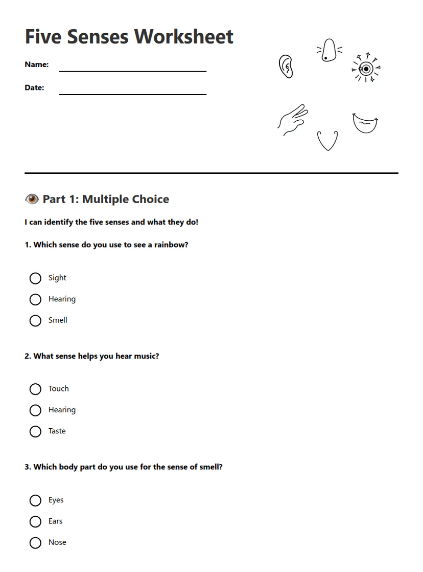 Five Senses Worksheet