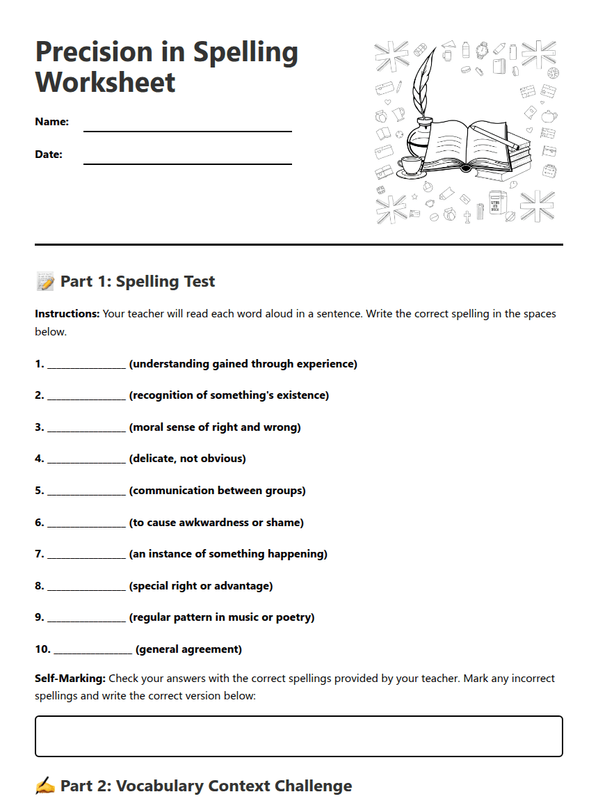Precision in Spelling Worksheet worksheet preview