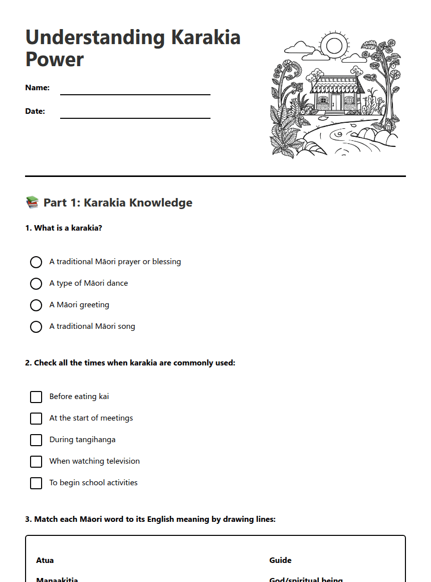 Understanding Karakia Power worksheet preview