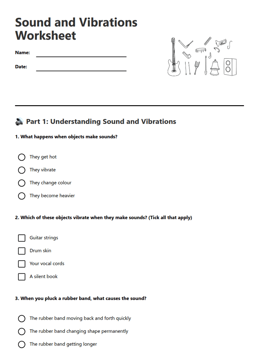 Sound and Vibrations Worksheet