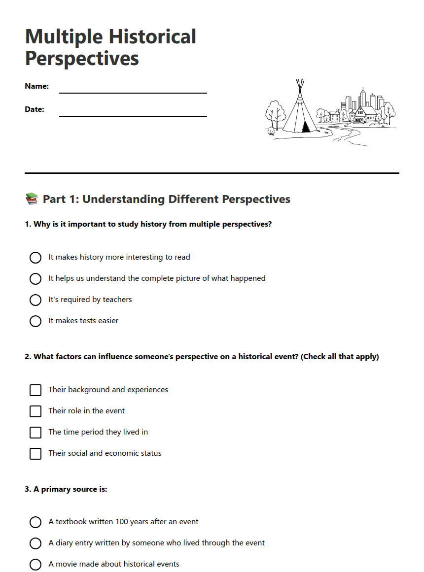 Multiple Historical Perspectives worksheet preview