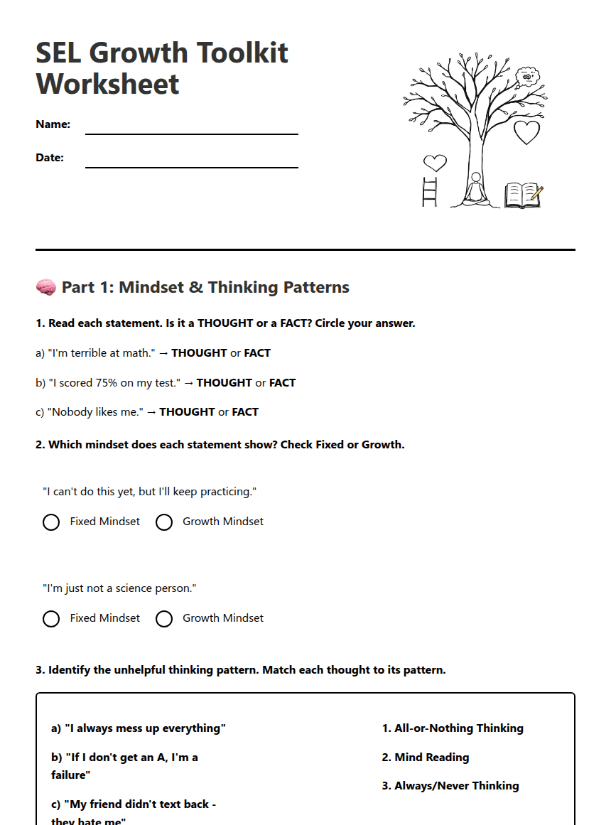 SEL Growth Toolkit Worksheet worksheet preview