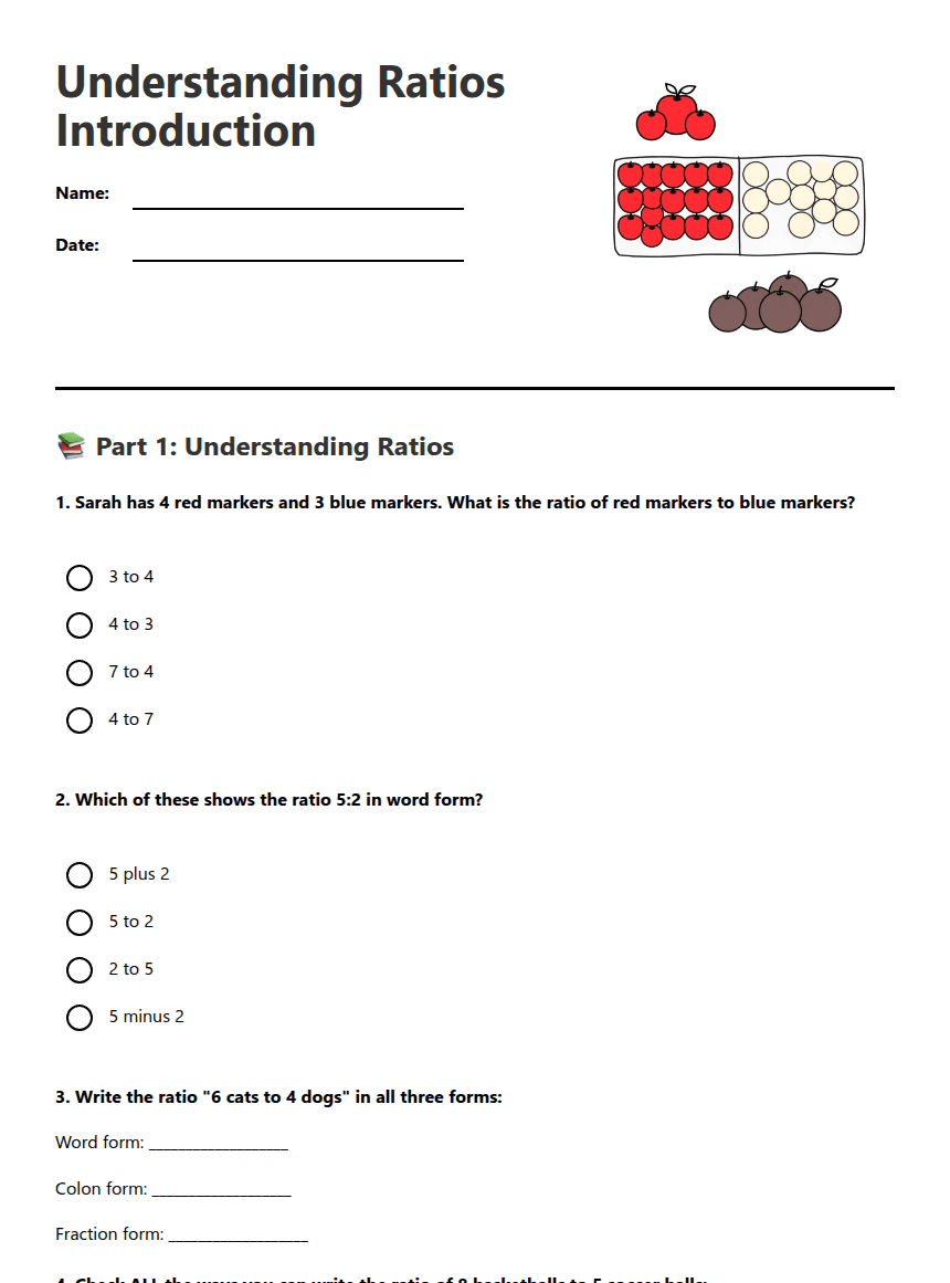 Understanding Ratios Introduction worksheet preview