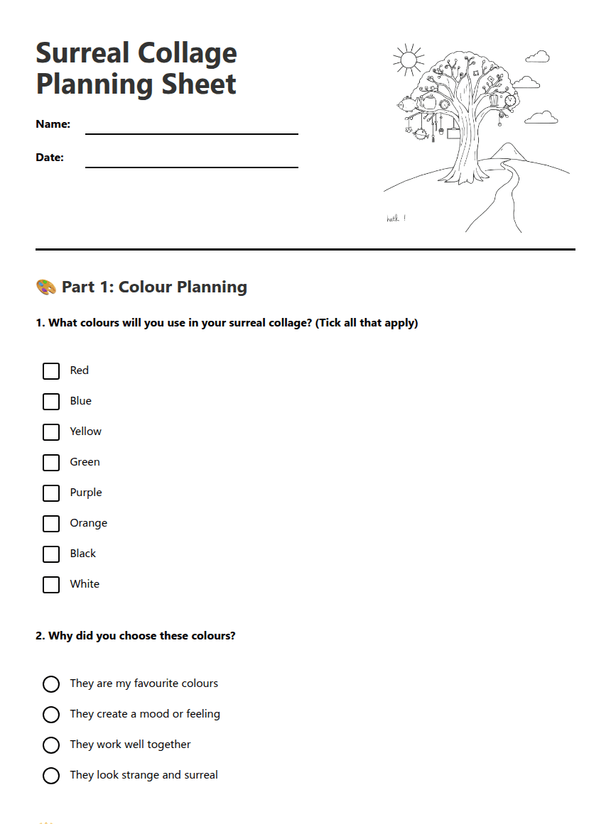 Surreal Collage Planning Sheet worksheet preview