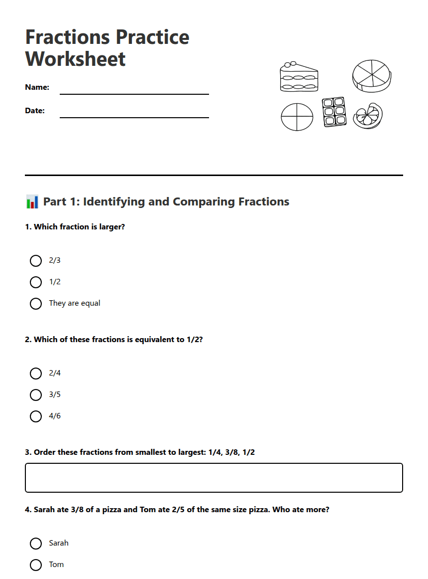 Fractions Practice Worksheet worksheet preview