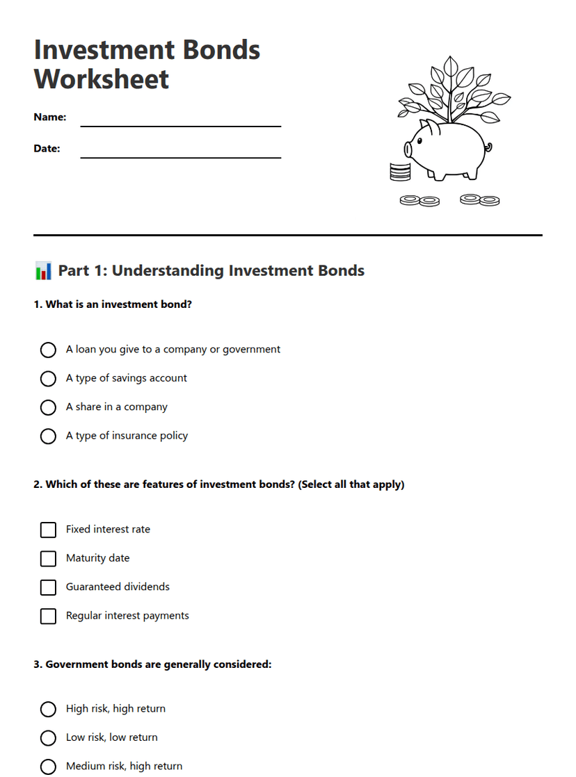 Investment Bonds Worksheet