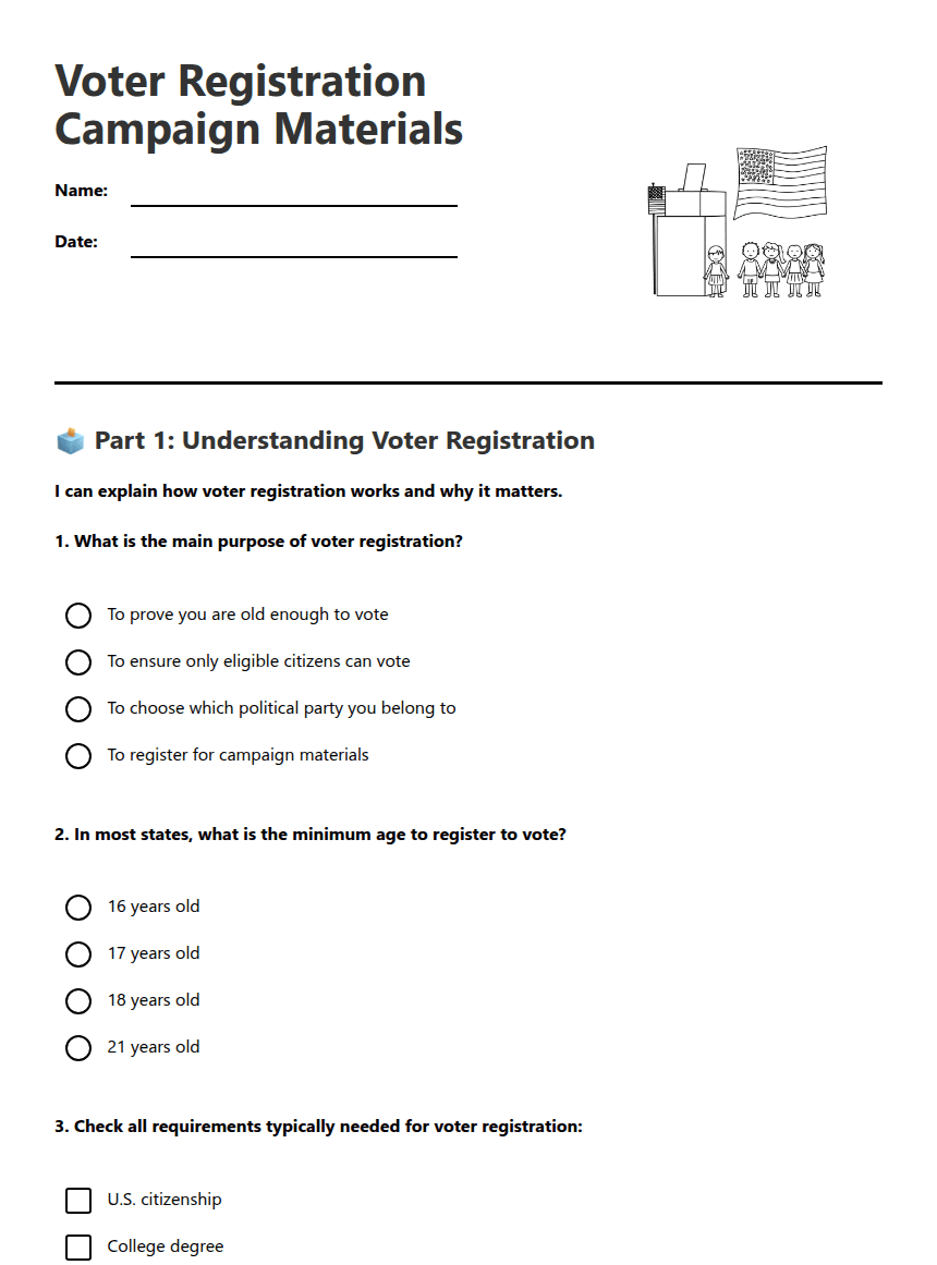 Voter Registration Campaign Materials worksheet preview