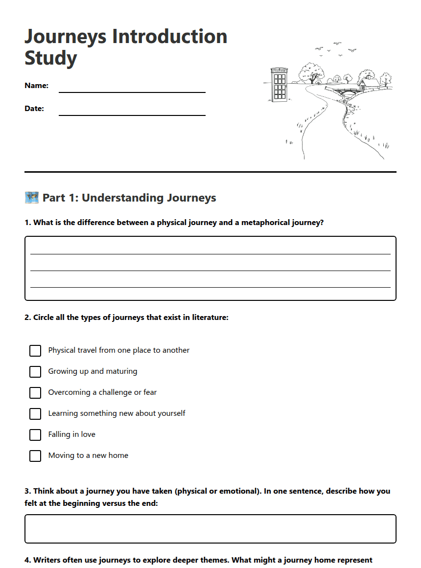 Journeys Introduction Study worksheet preview