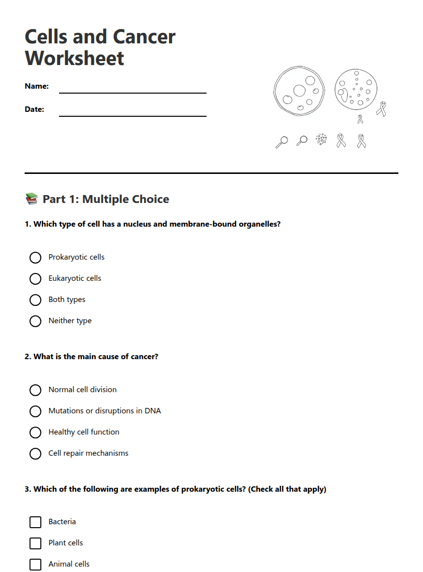 Cells and Cancer Worksheet worksheet preview