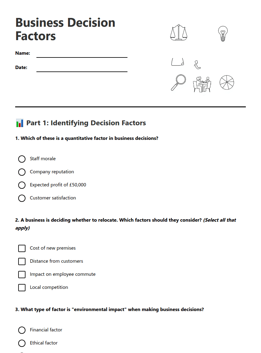Business Decision Factors worksheet preview