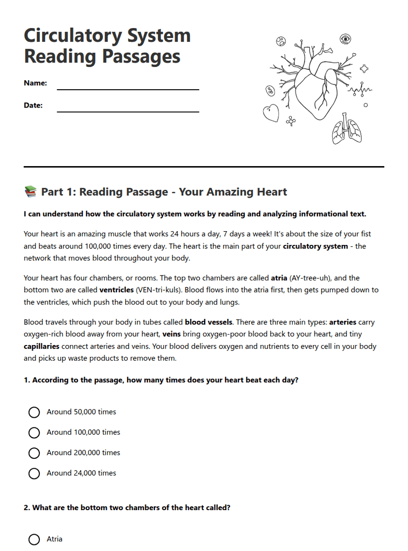 Circulatory System Reading Passages