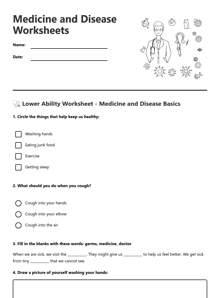 Medicine and Disease Worksheets worksheet preview