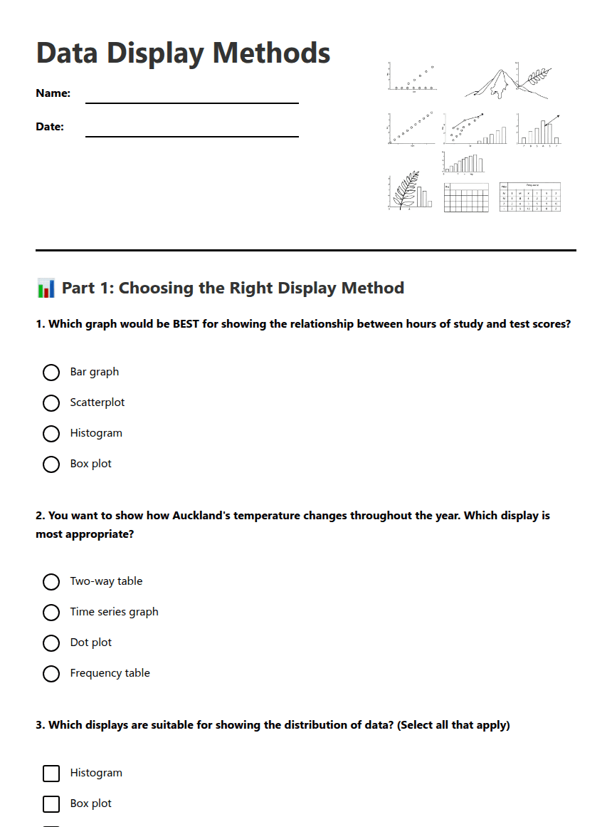 Data Display Methods worksheet preview