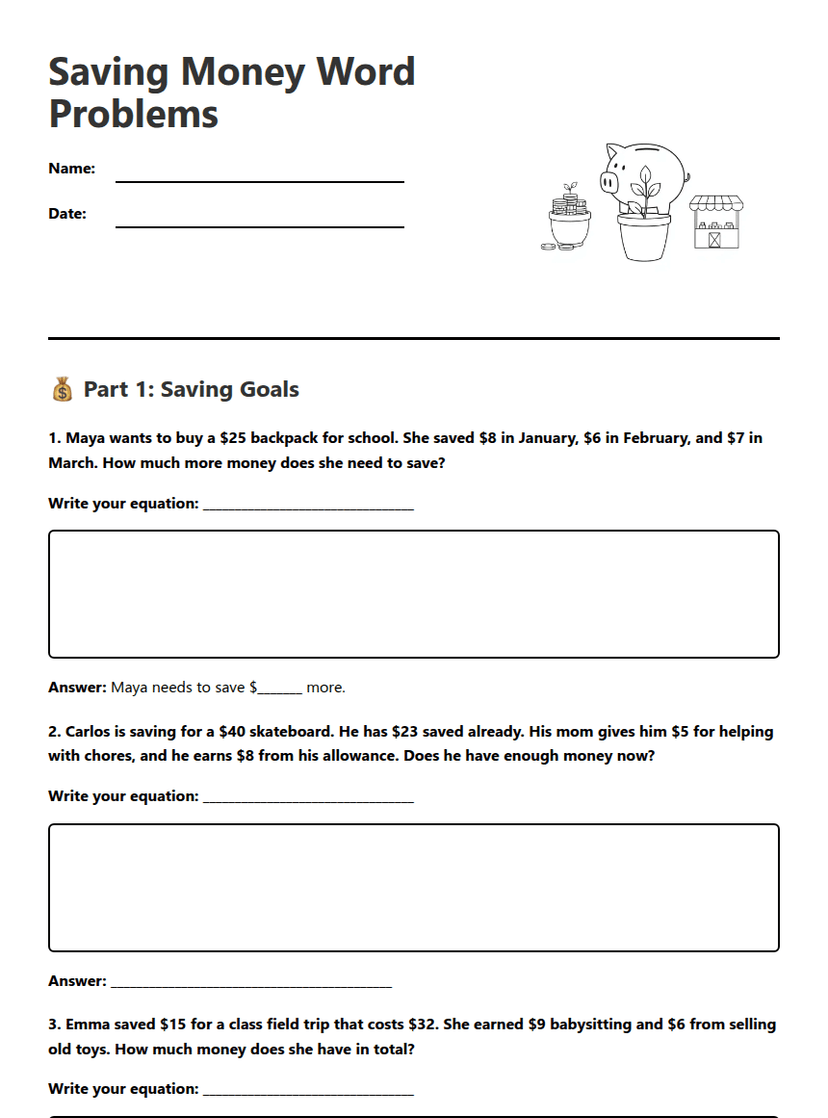 Saving Money Word Problems