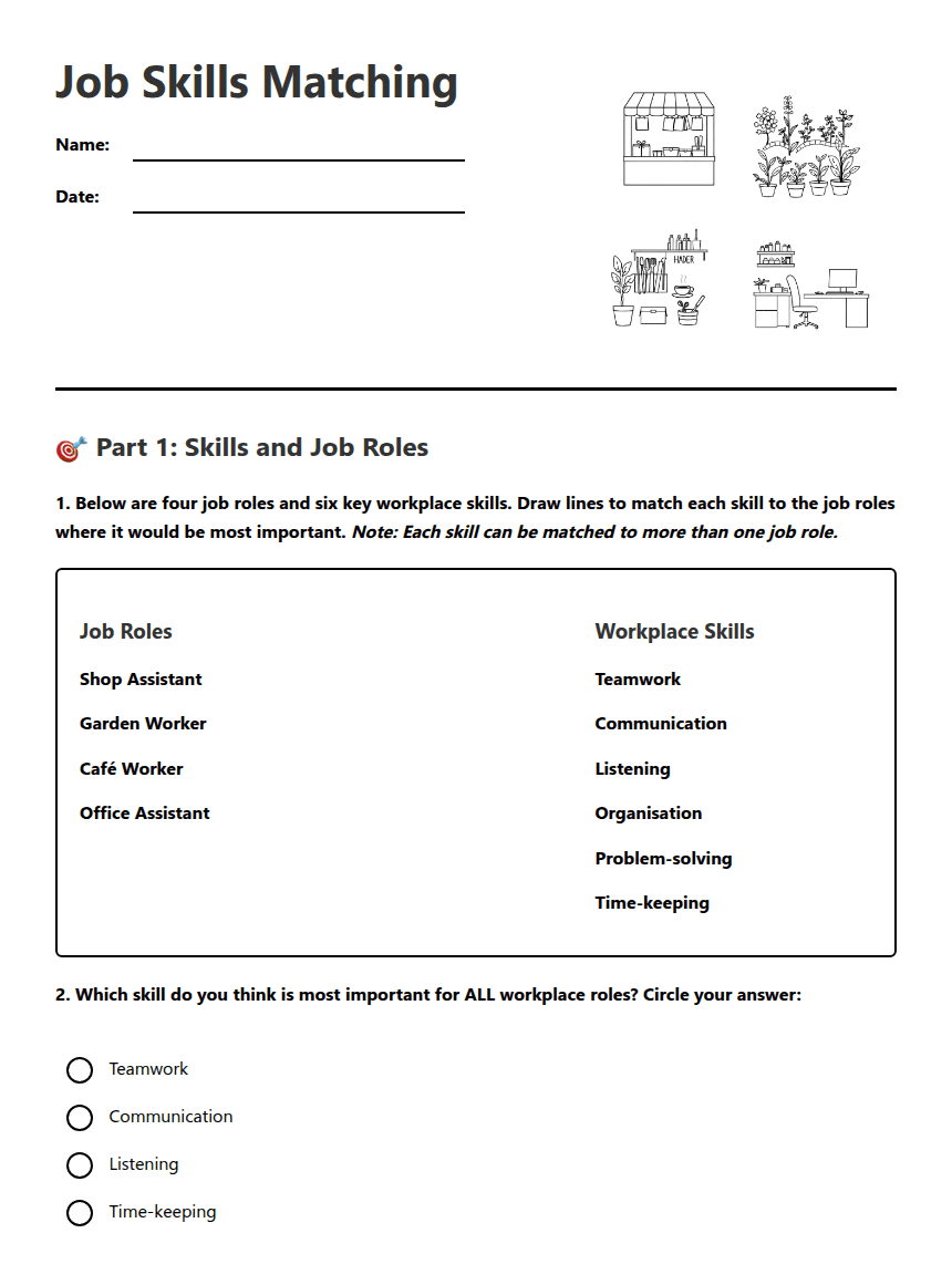Job Skills Matching worksheet preview