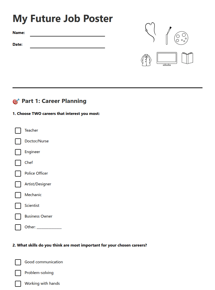 My Future Job Poster worksheet preview
