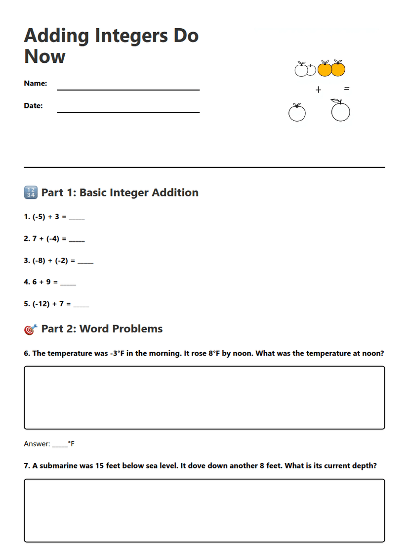 Adding Integers Do Now