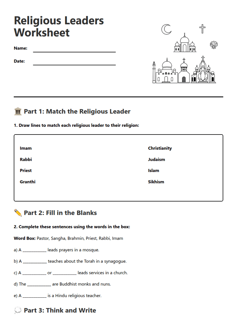 Religious Leaders Worksheet