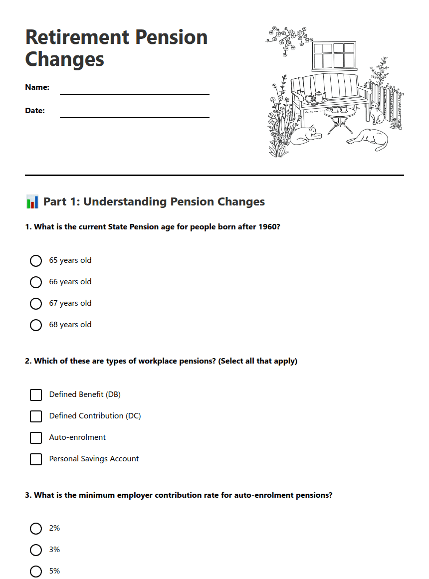 Retirement Pension Changes worksheet preview