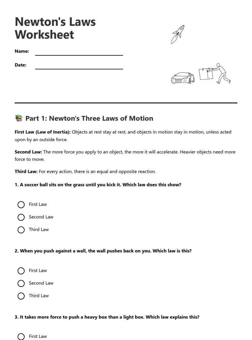 Newton's Laws Worksheet