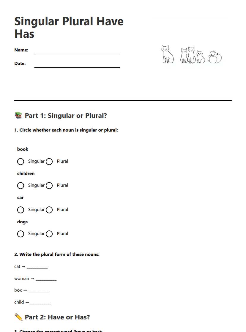 Singular Plural Have Has