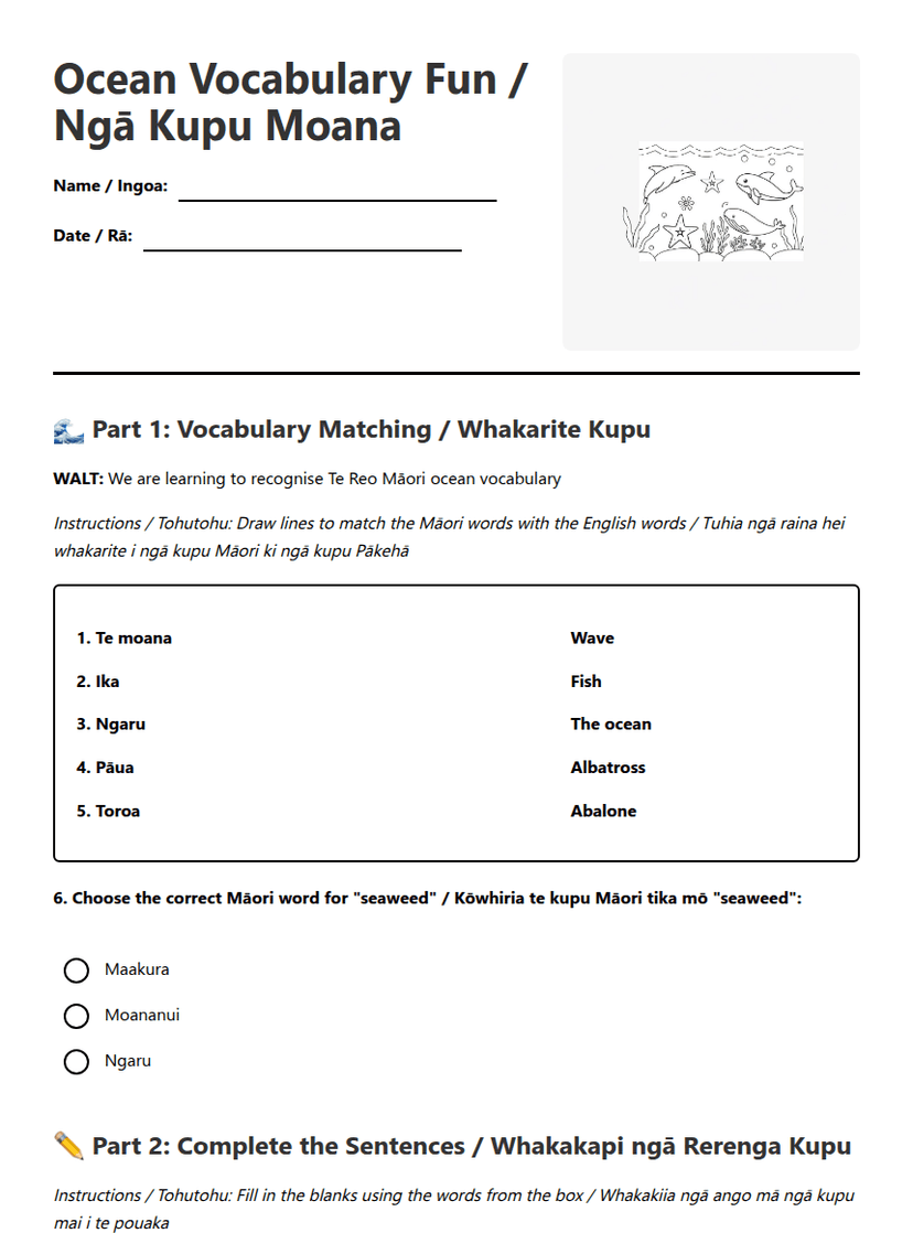 Ocean Vocabulary Fun