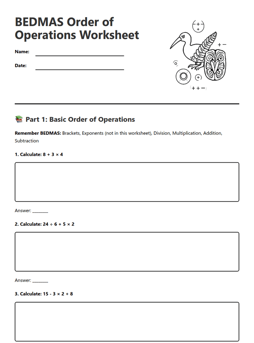 BEDMAS Order Operations Worksheet