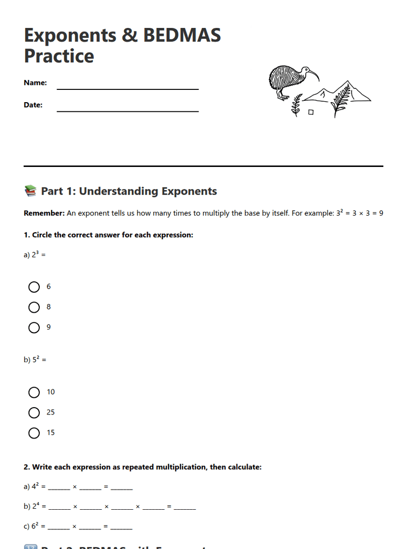Exponents & BEDMAS Practice