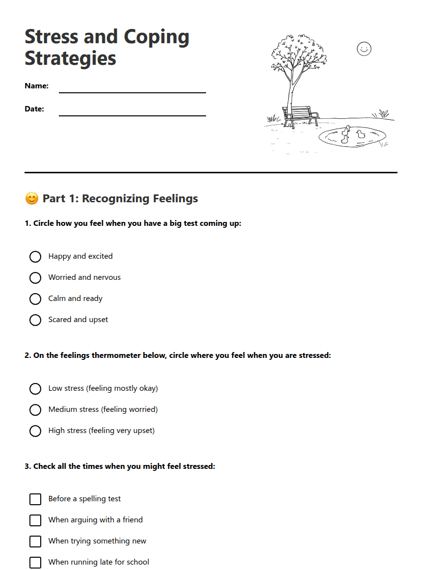 Stress and Coping Strategies worksheet preview