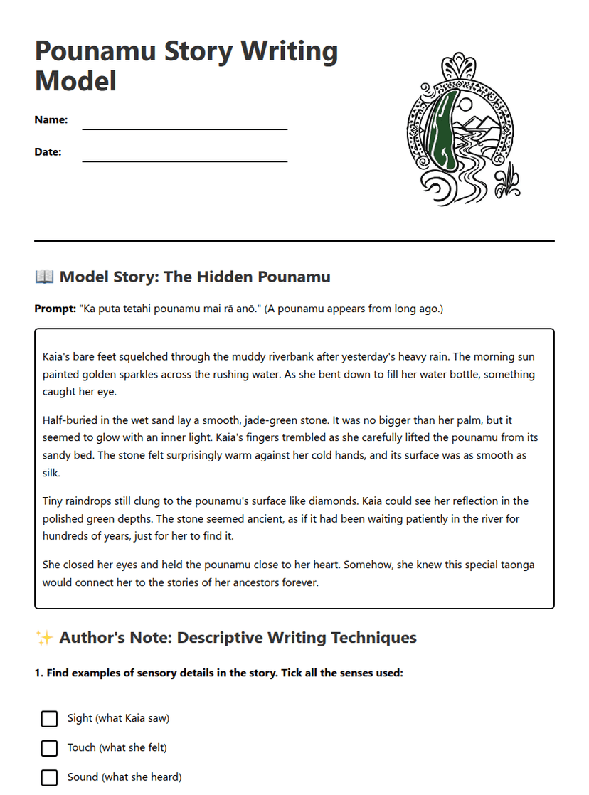 Pounamu Story Writing Model