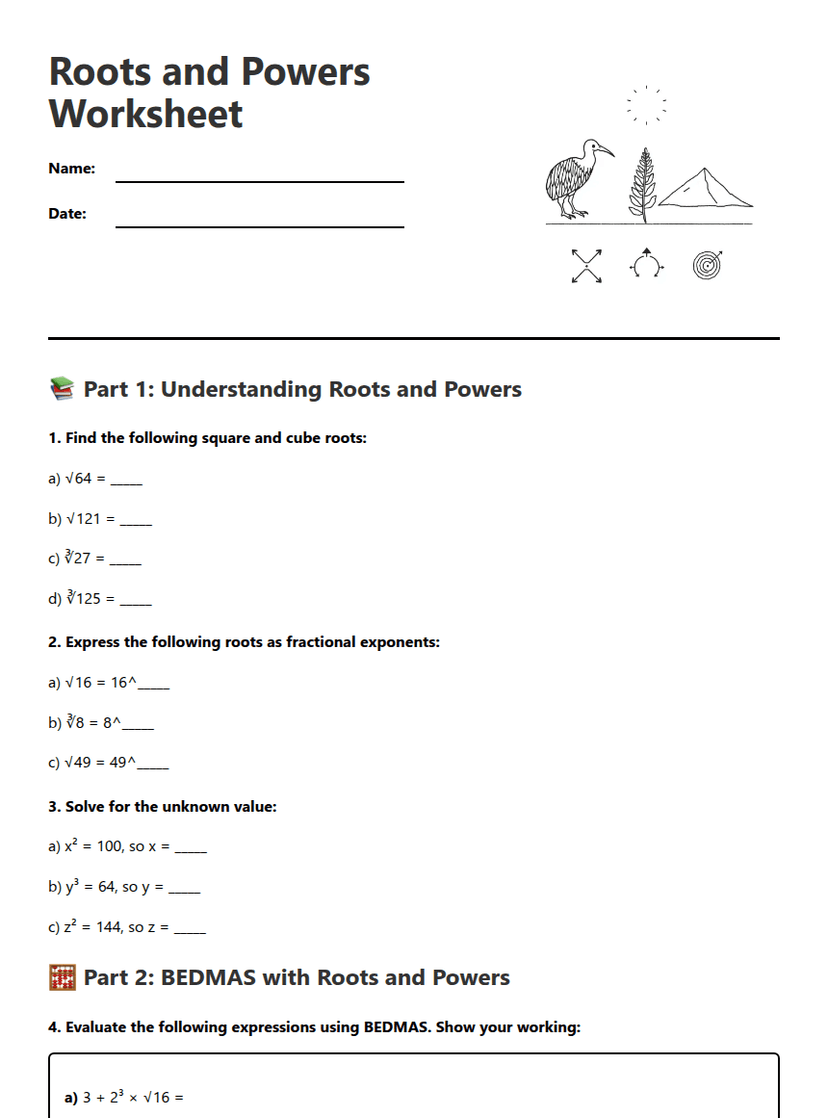 Roots and Powers Worksheet