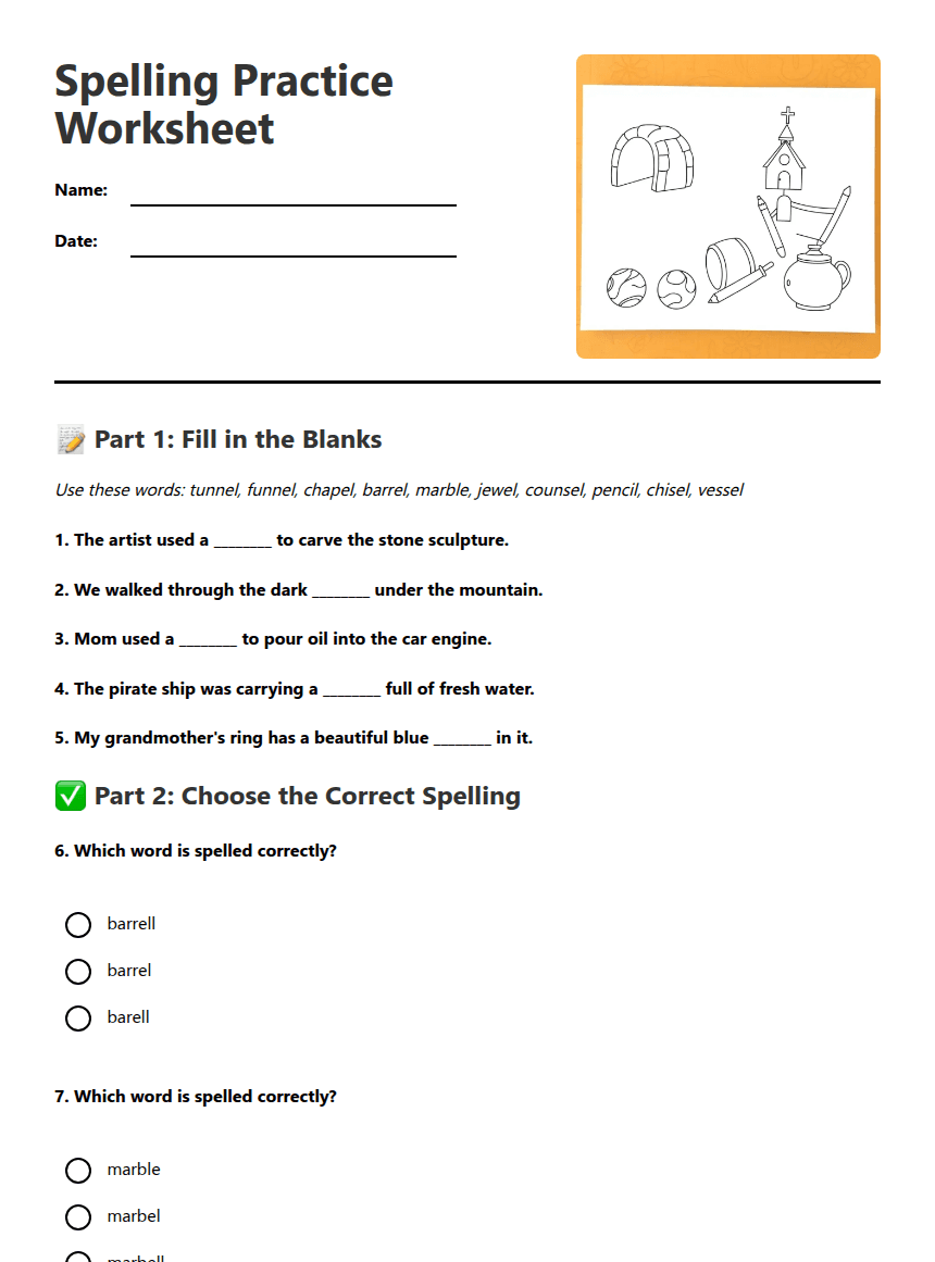Spelling Practice Worksheet worksheet preview