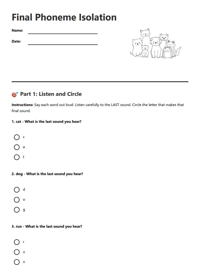 Final Phoneme Isolation