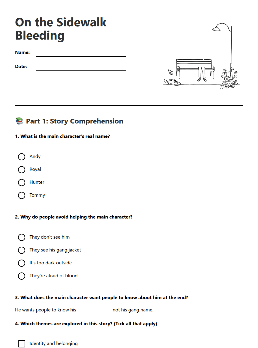 On the Sidewalk Bleeding worksheet preview